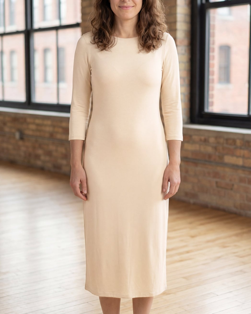 Pale Cream Jersey Knit Midi Dress — Classy Cream Outfits