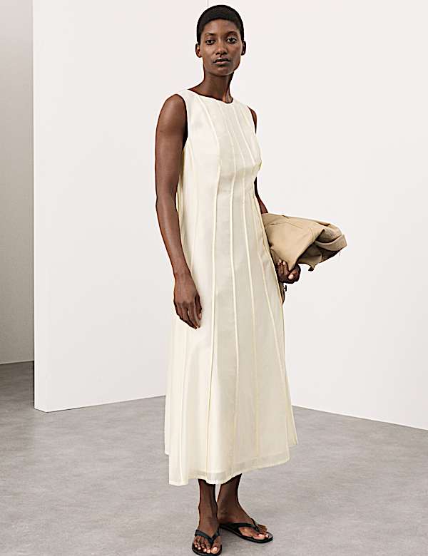 Cream A-Line Dress with Pleated Detail — Classy Cream Outfits