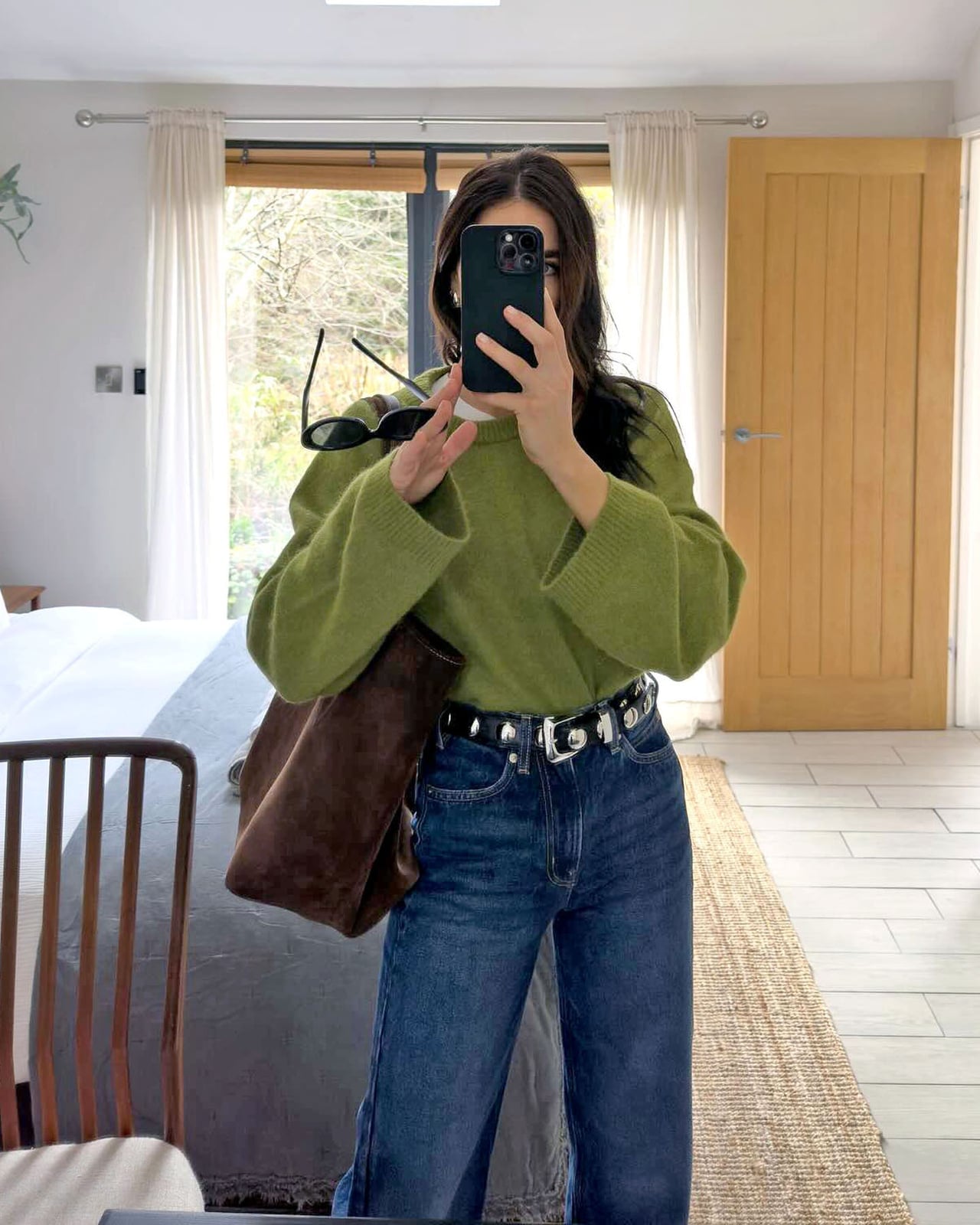 Lime Green Crewneck With Dark Blue Jeans And Brown Loafers — Classy Crewneck Outfits