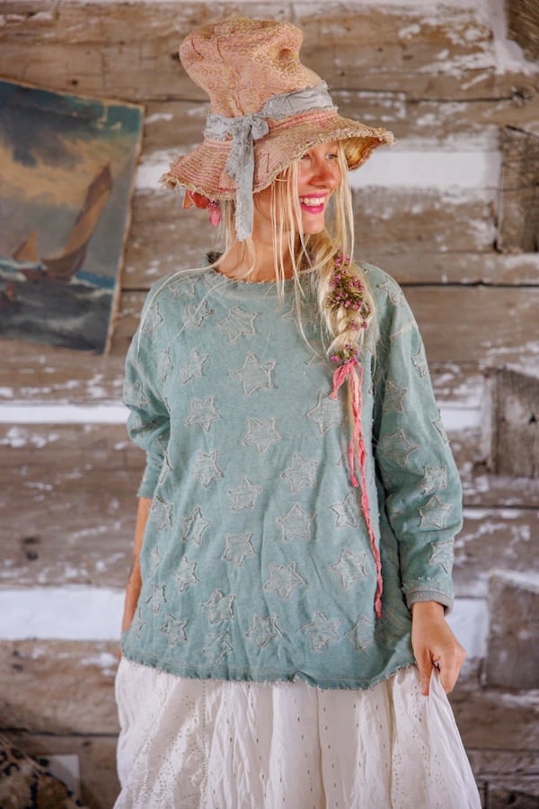 Light Blue Textured Sweatshirt With White Eyelet, Office-Safe Version — Classy Crewneck Outfits