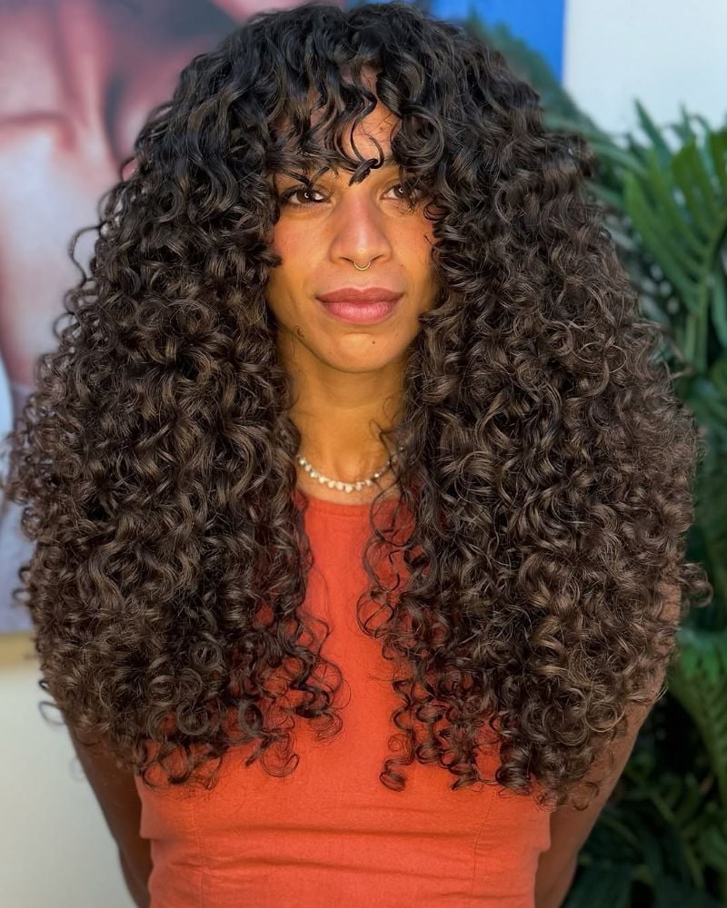 Voluminous Mid-Back Layers With Bangs, Middle Voluminous Mid-Back Layers With Bangs, Middle — Classy Curly Hair Layers