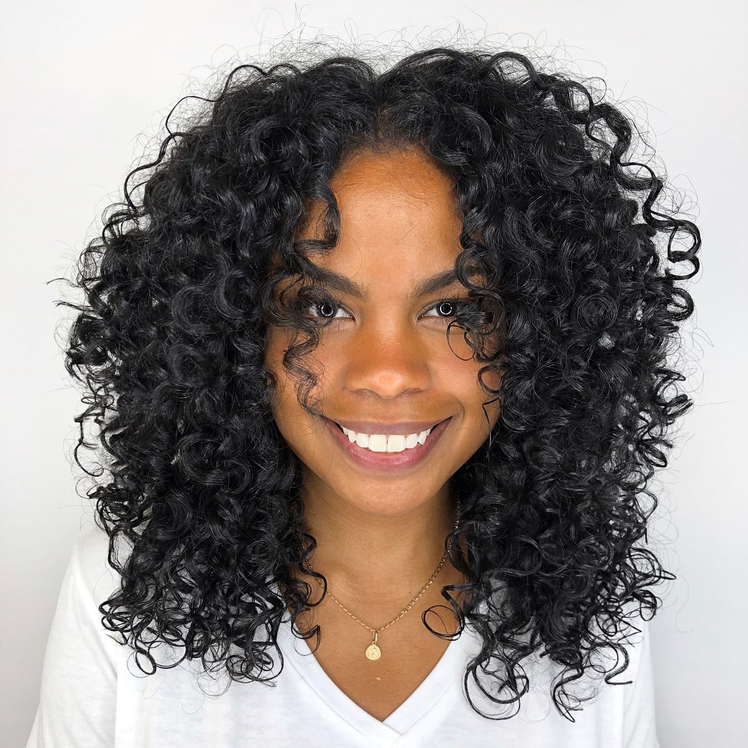 Collarbone Layers With Soft Curtain Bangs, Middle Collarbone Layers With Soft Curtain Bangs, Middle — Classy Curly Hair Layers
