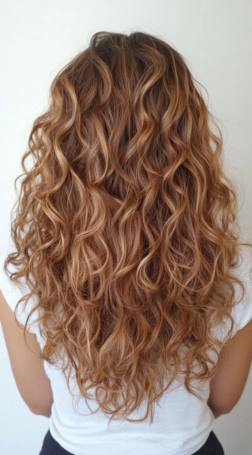 Mid-Back Layers With Honey Blonde, Close-Up Take Mid-Back Layers With Honey Blonde, Close-Up Take — Classy Curly Highlights