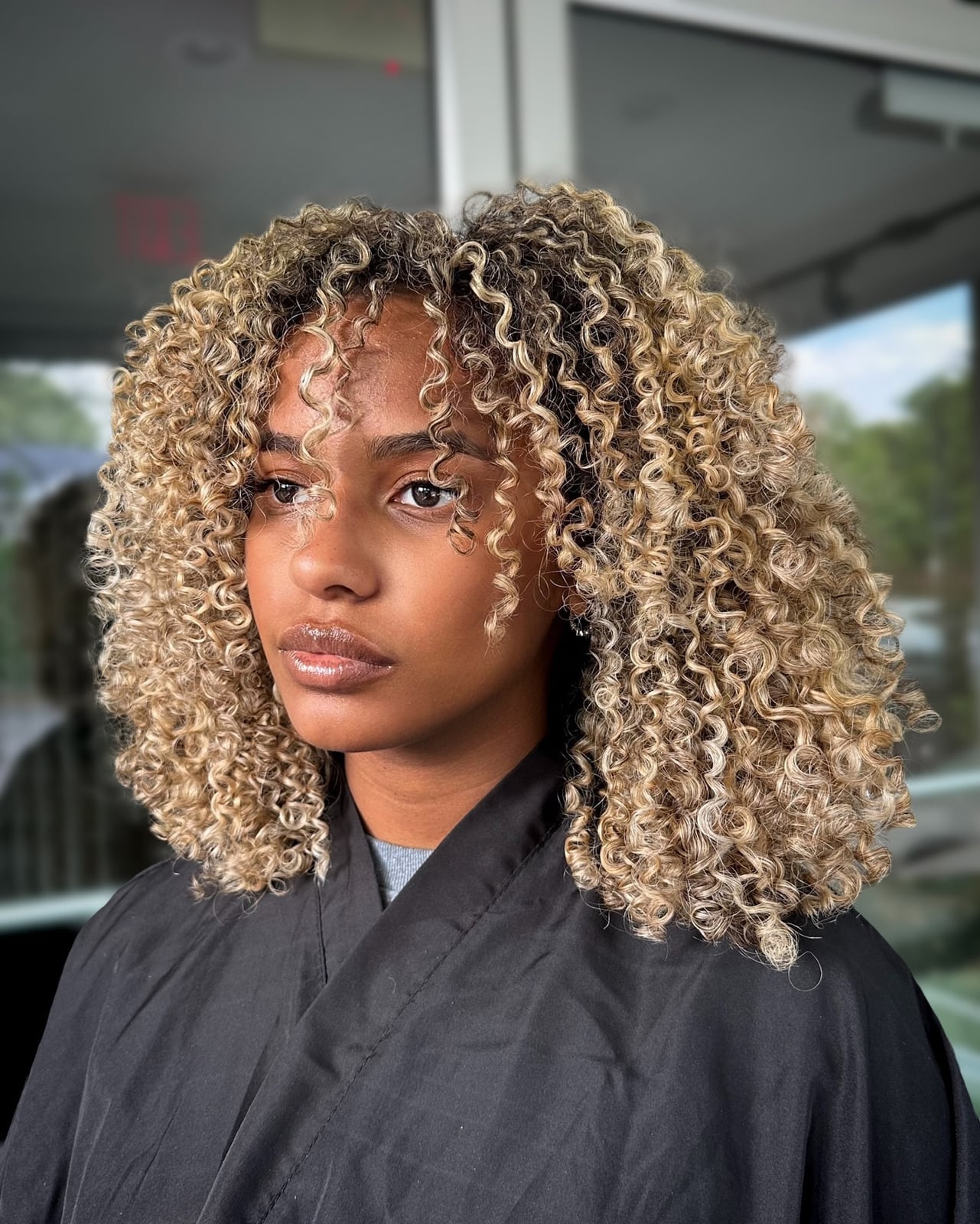 Shoulder Length Curls With Platinum Contrast Shoulder Length Curls With Platinum Contrast — Classy Curly Highlights
