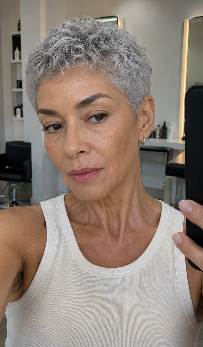 Silver Pixie With Textured Curls Silver Pixie With Textured Curls — Classy Curly Pixies