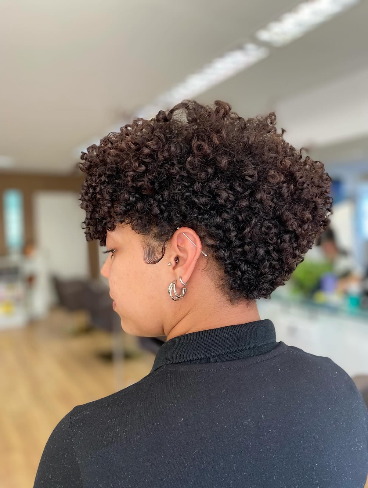 Dark Brown Pixie With Stacked Layers Back Dark Brown Pixie With Stacked Layers Back — Classy Curly Pixies