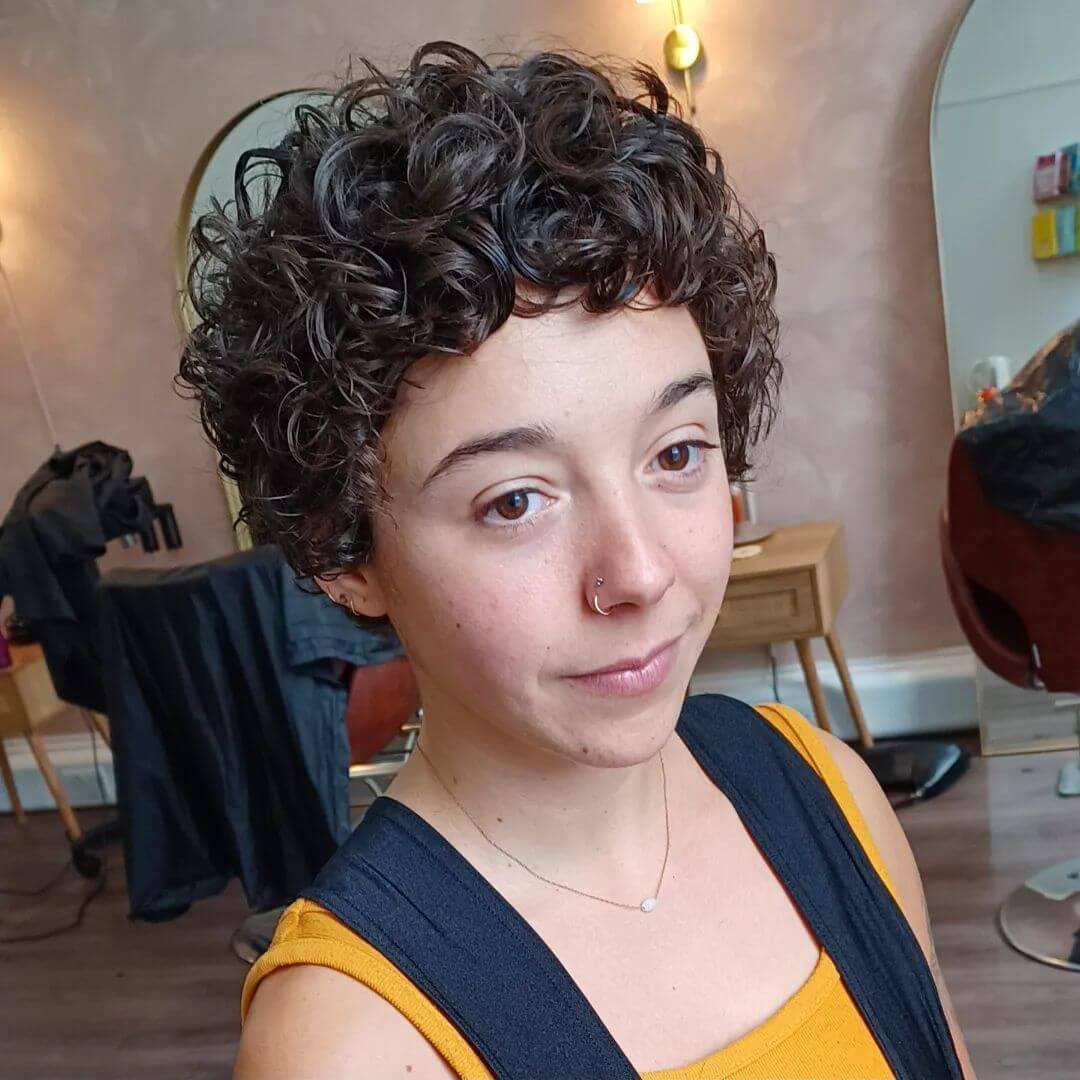 Thick Dark Brown Pixie Defined Curls With Short Wispy Thick Dark Brown Pixie Defined Curls With Short Wispy — Classy Curly Pixies