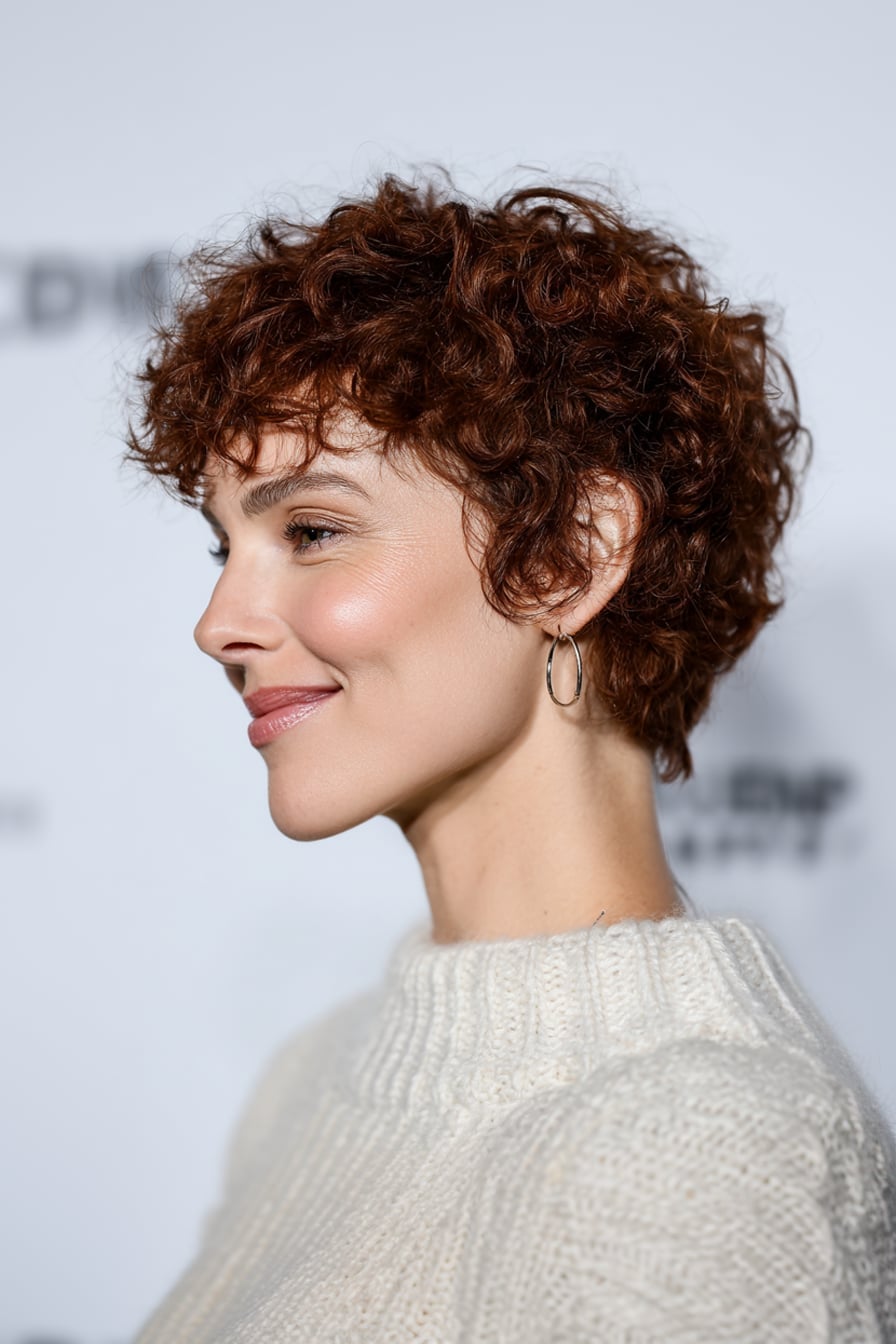 Layered Red Pixie With Wispy Bangs Layered Red Pixie With Wispy Bangs — Classy Curly Pixies