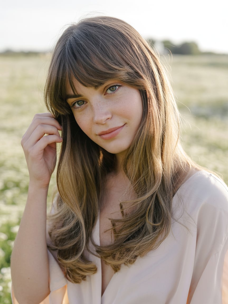 Mid-Back Long Layers With Soft Curtain Bangs — Classy Cut Bangs