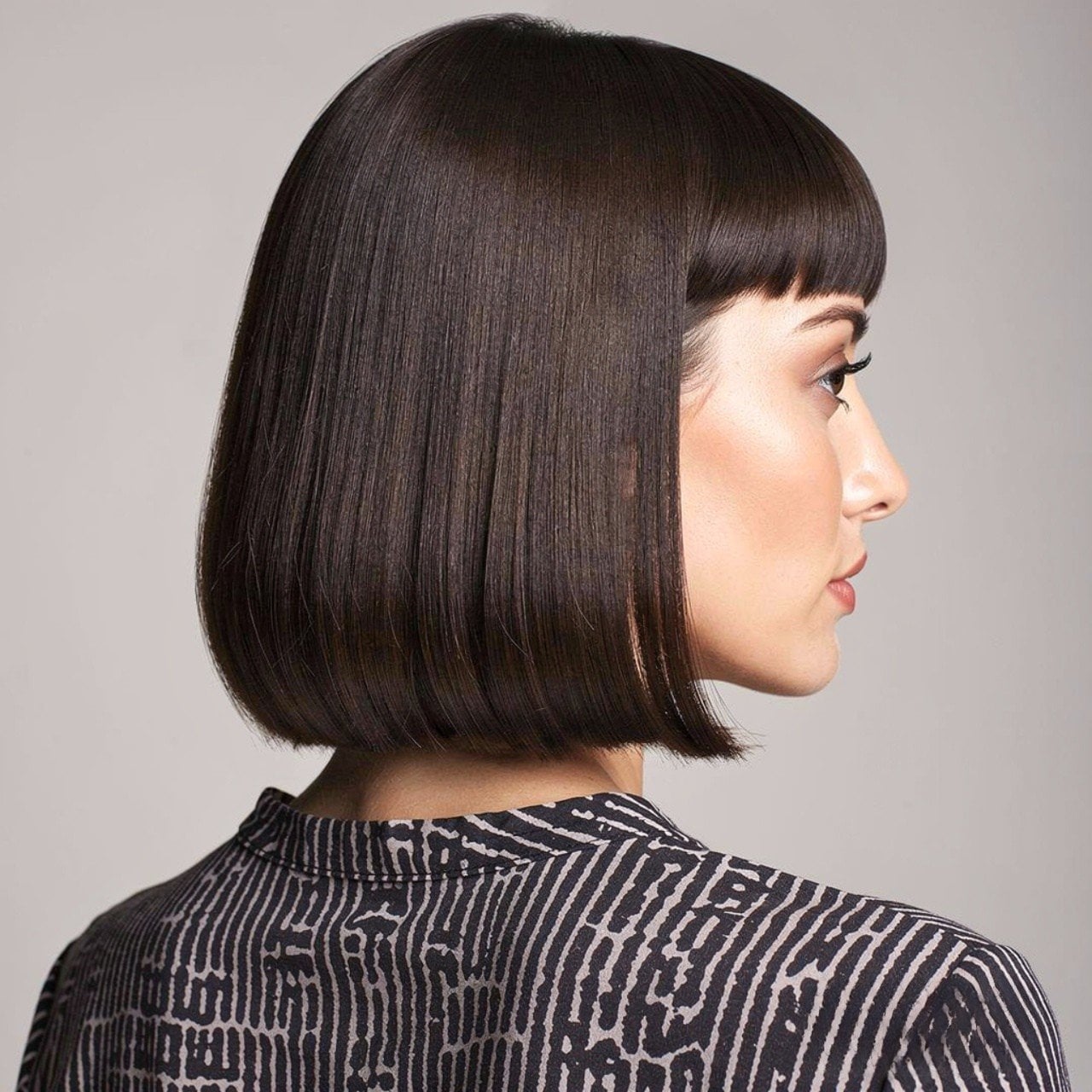 Sharp Ear-Length Blunt Bob With Blunt Fringe Sharp Ear-Length Blunt Bob With Blunt Fringe — Classy Cut Bob