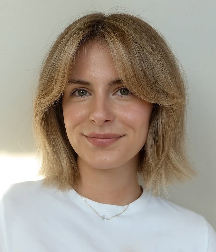 Ash Blonde Collarbone Bob With Curtain Bangs Ash Blonde Collarbone Bob With Curtain Bangs — Classy Cut Bob