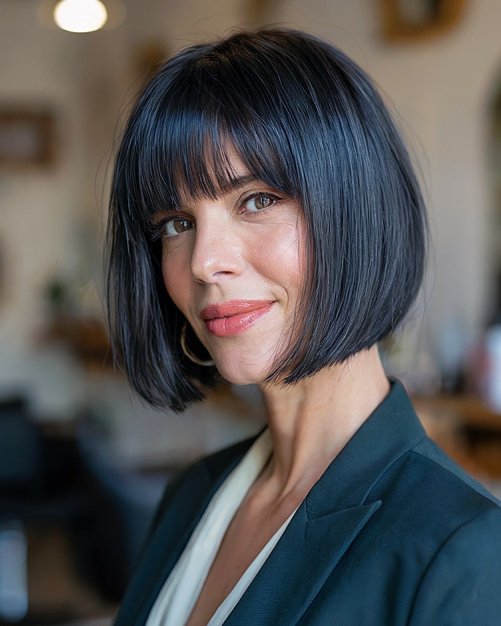 Thick Black Bob With Blunt Bangs Thick Black Bob With Blunt Bangs — Classy Cut Bob