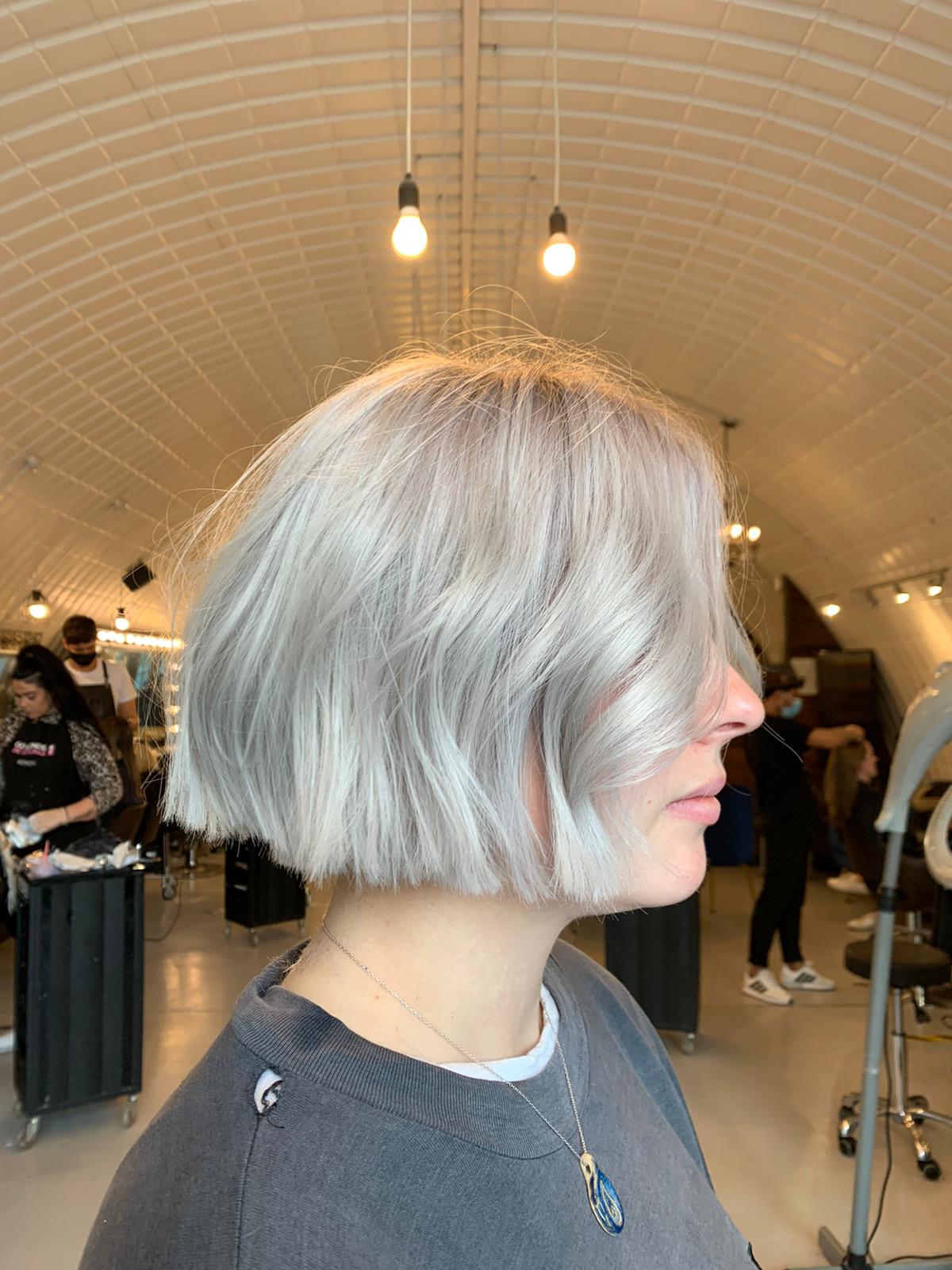 Ash Blonde Bob With Curtain Bangs And Waves, Wavy Ash Blonde Bob With Curtain Bangs And Waves, Wavy — Classy Cut Bob