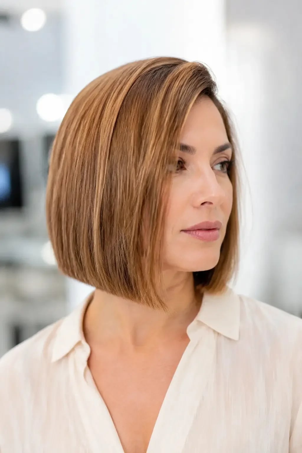 Fine Warm Brown Bob With Blunt Cut Fine Warm Brown Bob With Blunt Cut — Classy Cut Bob