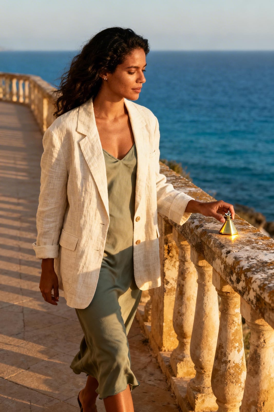 Beige Linen Blazer Over Olive Green Slip Dress Beige Linen Blazer Over Olive Green Slip Dress — Classy Dinner Outfits Classy
