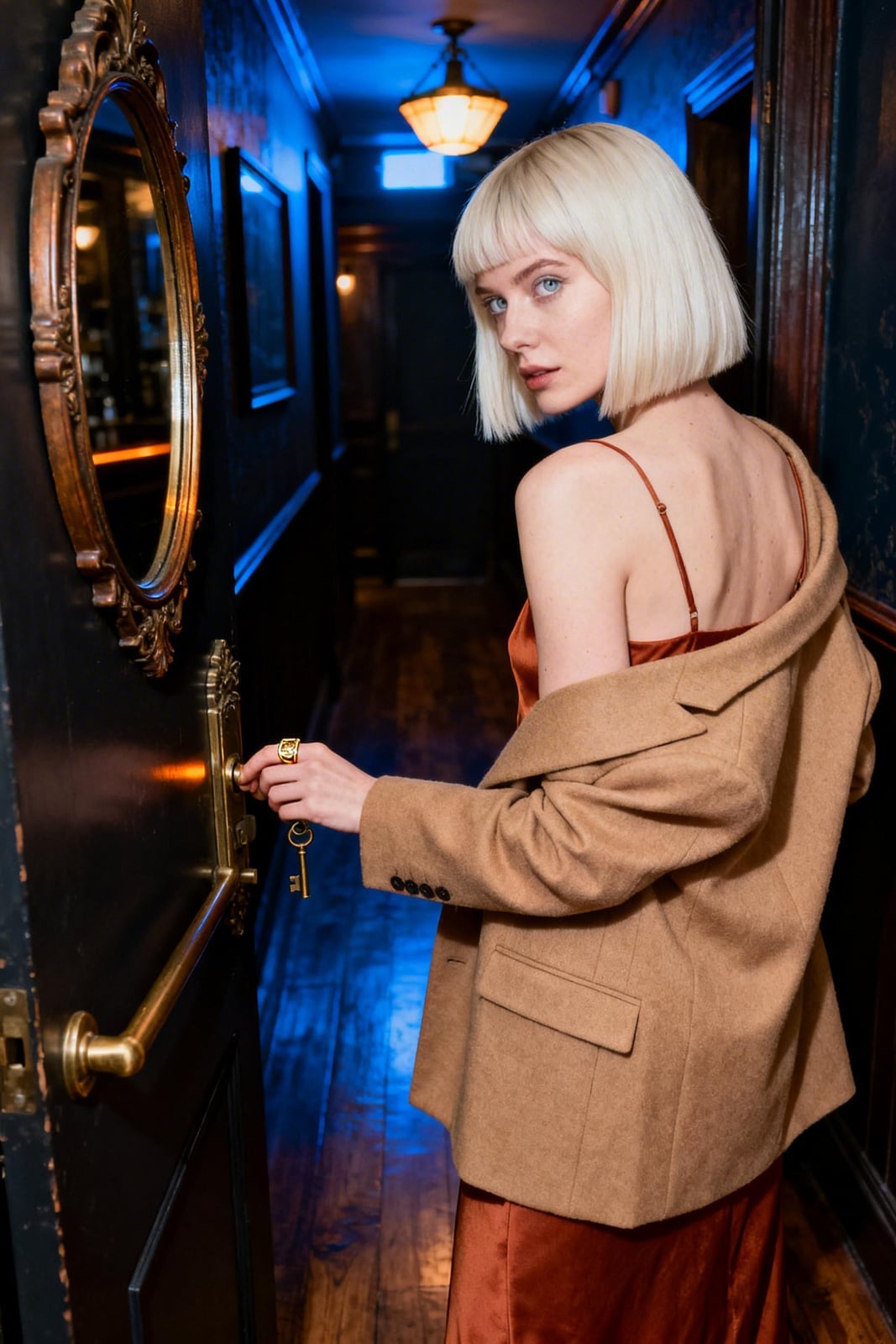 Rust Orange Satin Slip Dress with Camel Blazer Rust Orange Satin Slip Dress with Camel Blazer — Classy Dinner Outfits Classy