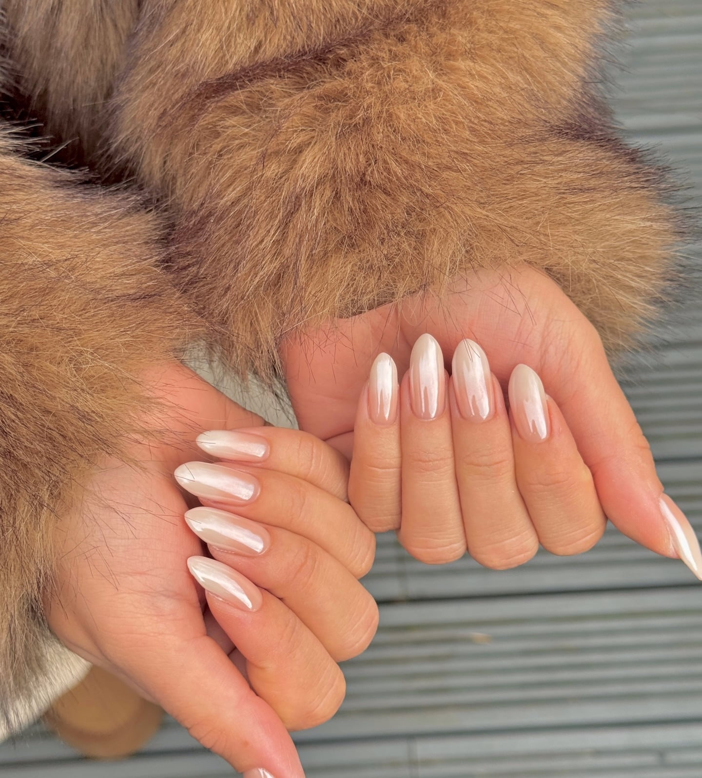 Lustrous Milky White Chrome Short Almond Nails — Classy Dip Nails