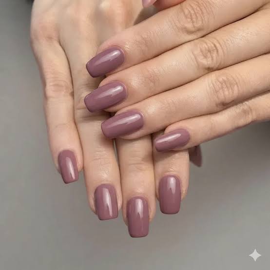 Glossy Mauve Nude Medium Square Nails — Classy Dip Nails