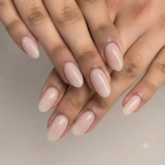Sheer Milky Pink Nude Medium Oval Nails — Classy Dip Nails