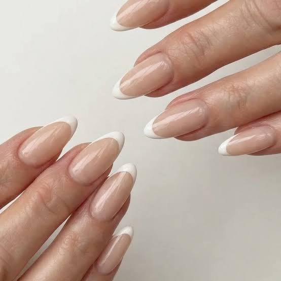 Classic French Manicure Medium Almond Nails — Classy Dip Nails
