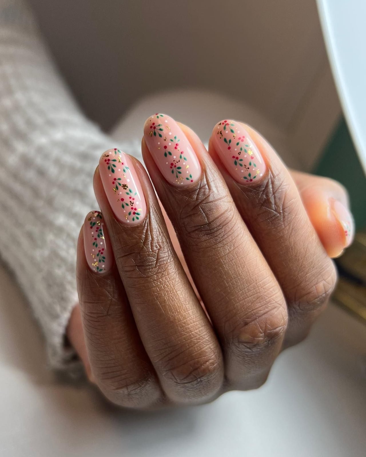 Pale Pink With Berry Dots Short Oval Nails — Classy Dip Nails