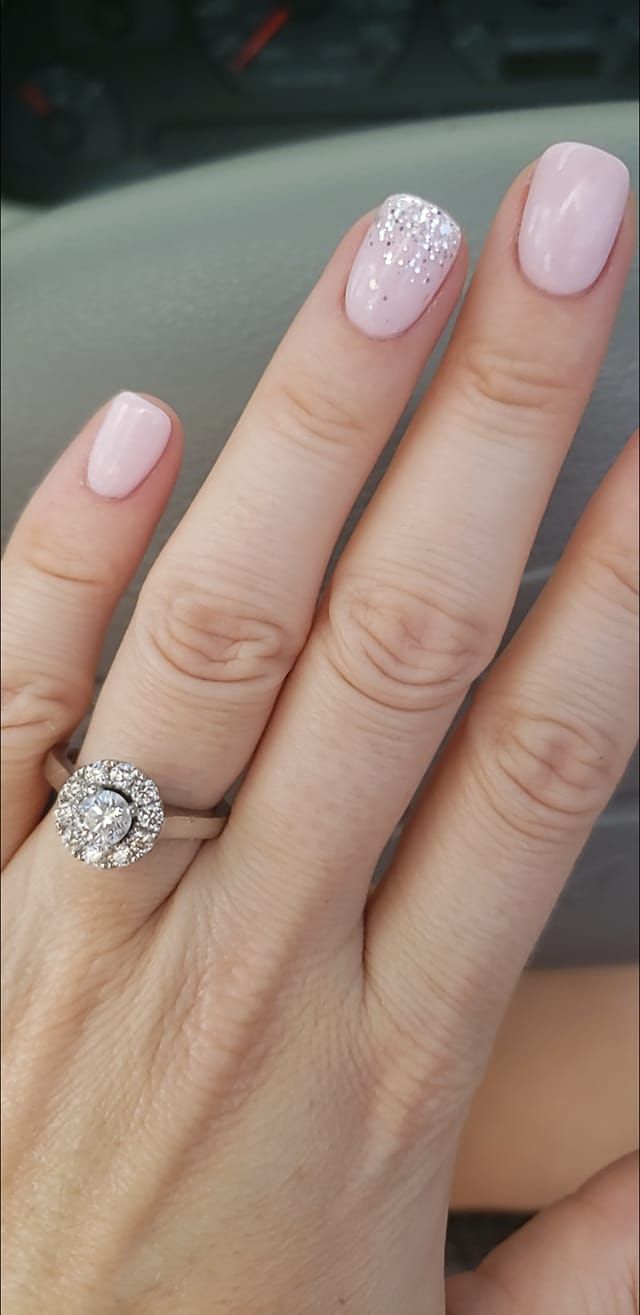 Pale Pink Glitter Accent Short Rounded Nails — Classy Dip Nails
