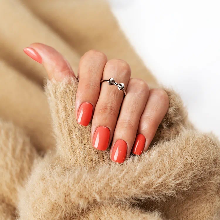 Vibrant Coral Orange Short Oval Nails — Classy Dip Nails