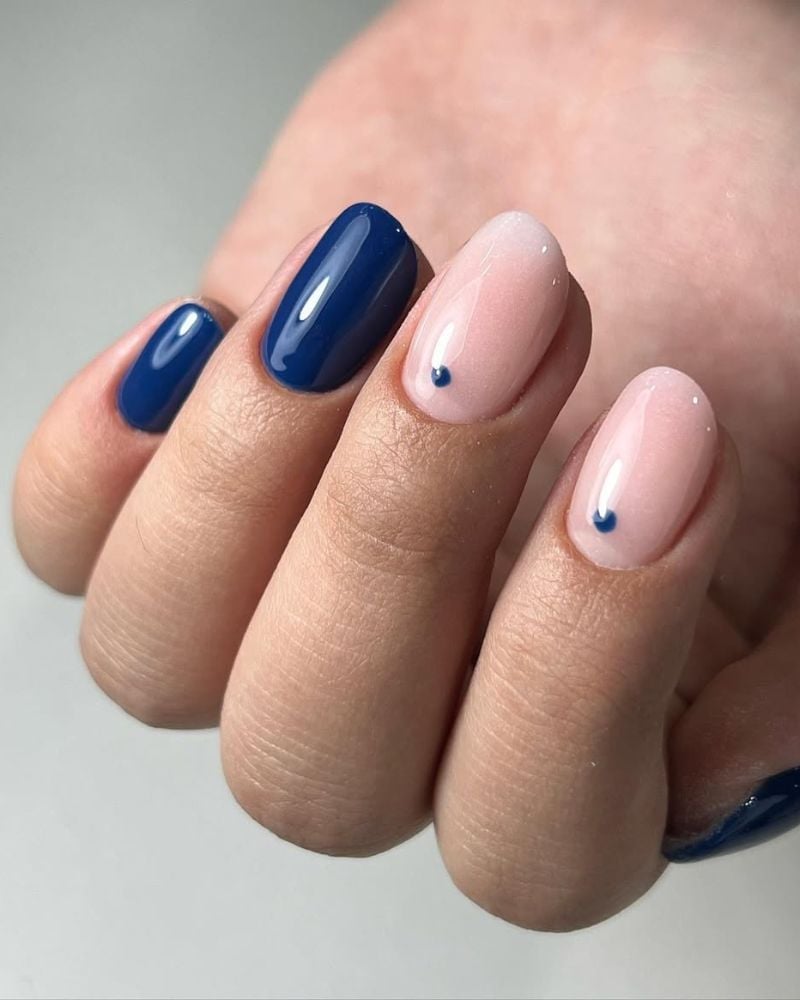 Navy Blue With Tiny Dot Short Oval Nails — Classy Dip Nails