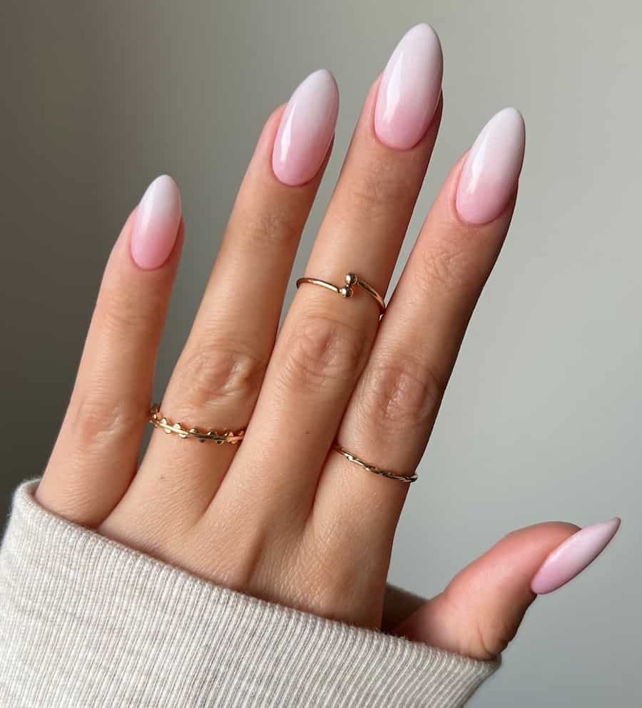 Glossy Ombre Gradient Medium Almond Nails — Classy Dip Nails