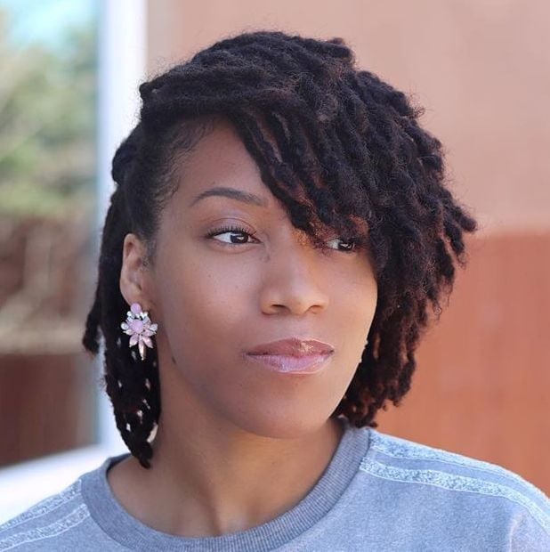 Shoulder Length Wavy Locs With Side-Swept Bangs Shoulder Length Wavy Locs With Side-Swept Bangs — Classy Down Locs