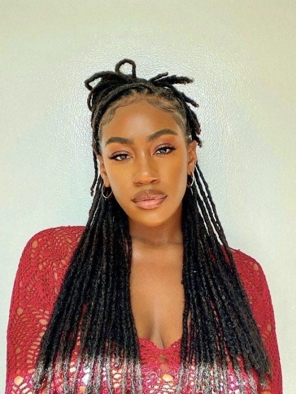 Flowing Mid-Back Locs With Silver Tips Flowing Mid-Back Locs With Silver Tips — Classy Down Locs