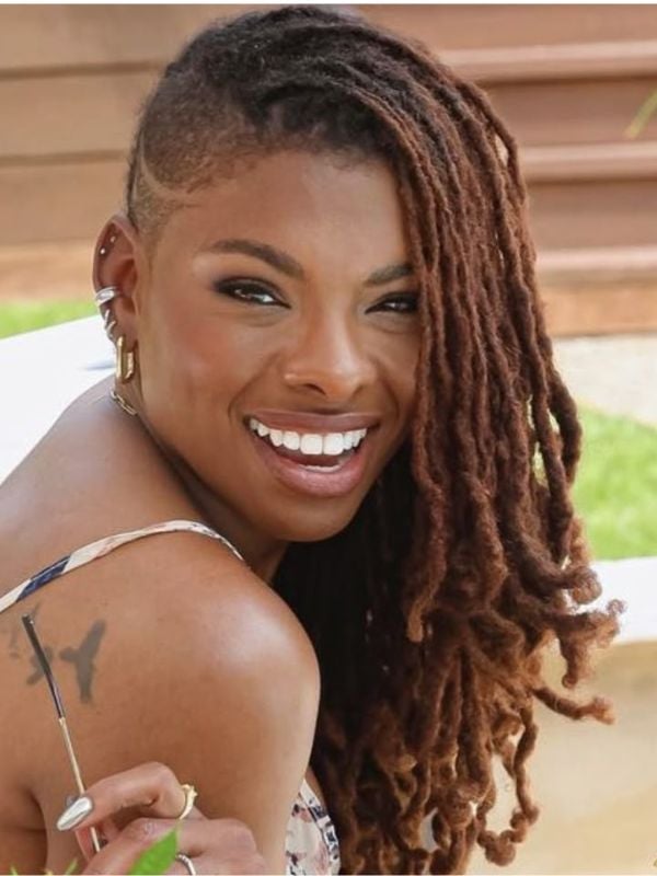 Loose Brown Locs With Auburn Highlights And Undercut Loose Brown Locs With Auburn Highlights And Undercut — Classy Down Locs