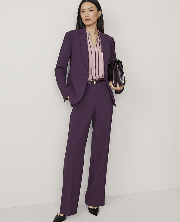 Purple Pantsuit with Striped Blouse — Classy Dress Pants Outfit Women