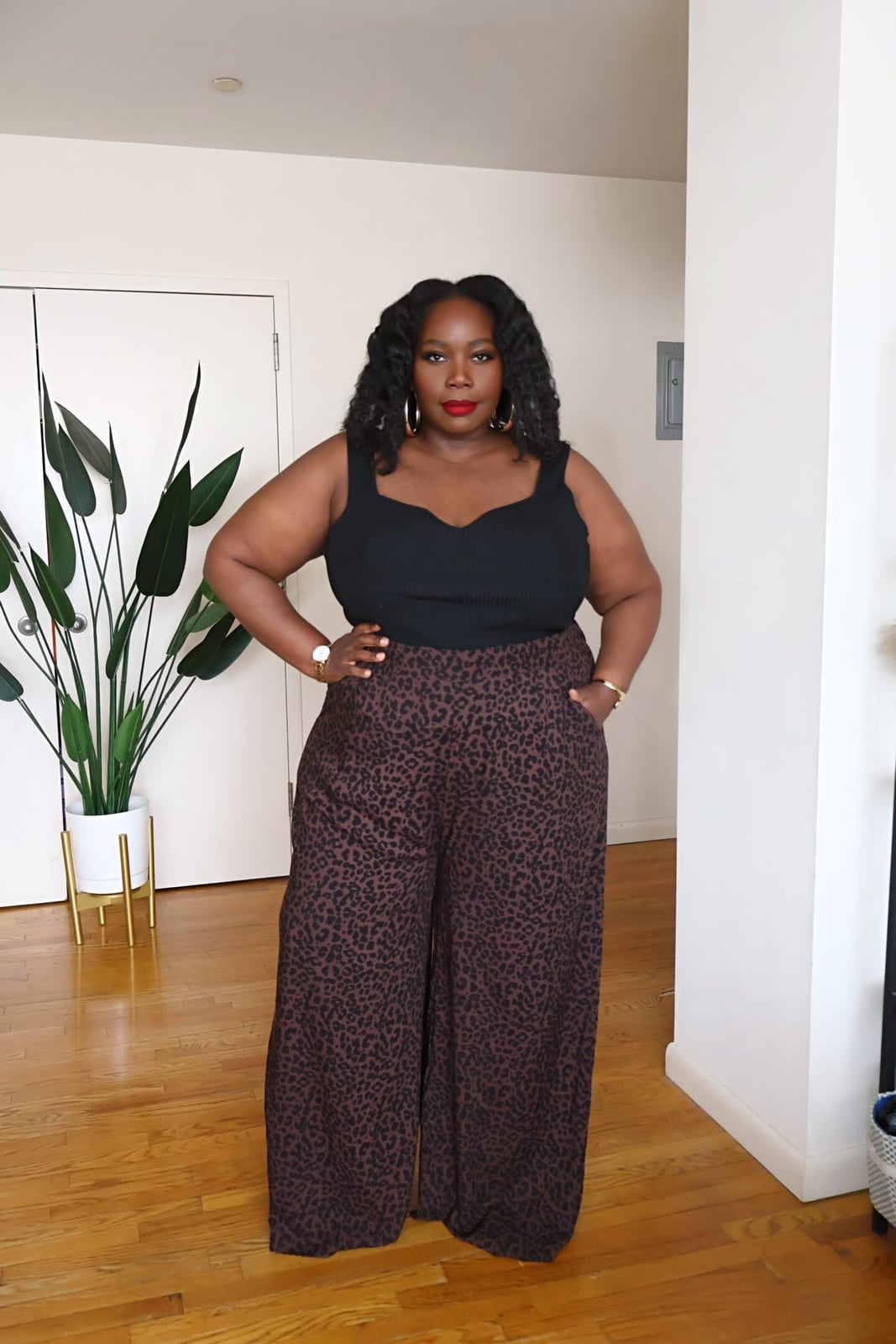 Leopard Print Pants with Black Sweetheart Top — Classy Dress Pants Outfit Women