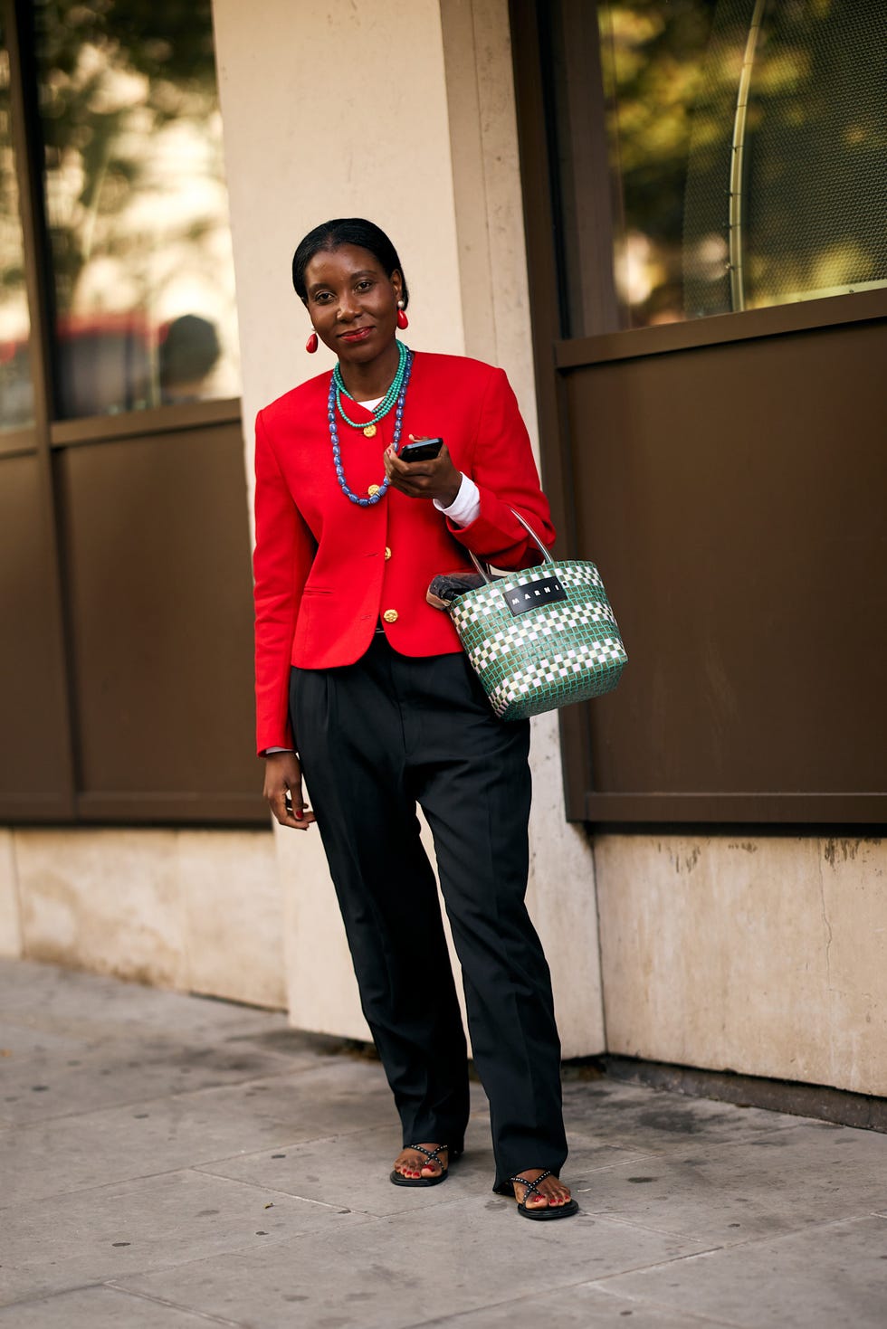 Red Blazer with White Shirt and Black Straight-Leg Pants — Classy Dress Pants Outfit Women