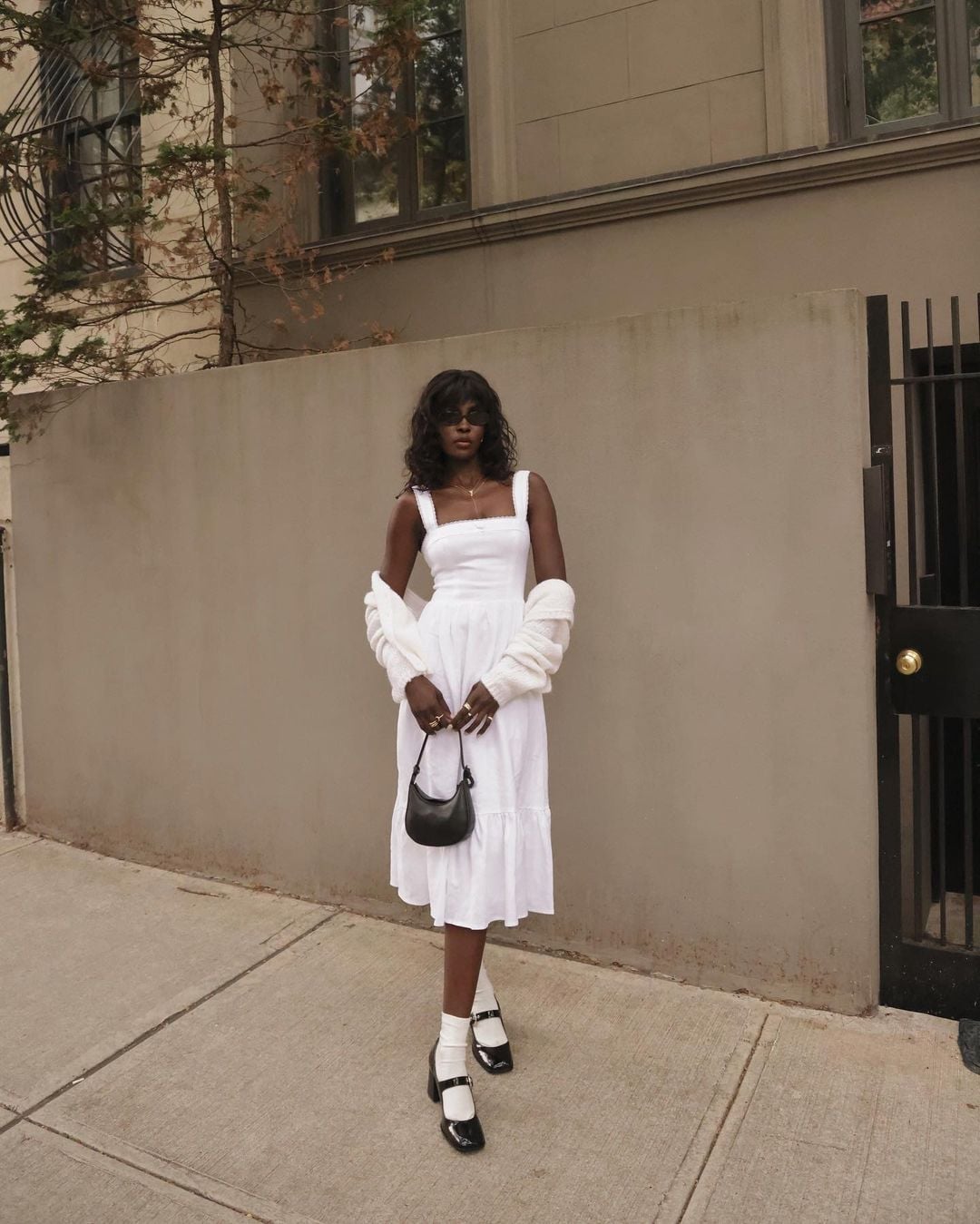 White Tiered Dress with White Knit Cardigan White Tiered Dress with White Knit Cardigan — Classy Dress with Cardigan