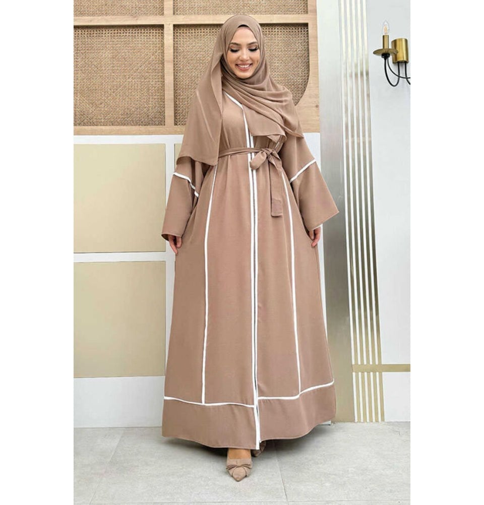 Abaya Dress With Piping Detail and Headscarf Abaya Dress With Piping Detail and Headscarf — Classy Dress with Scarf