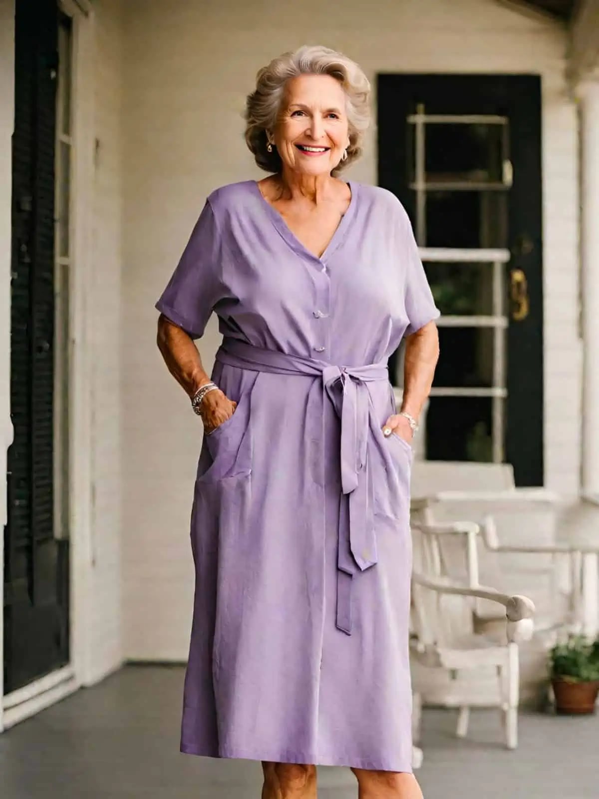 Lavender Linen Blend Button Front Midi Dress With Tie Waist — Classy Dresses for Moms
