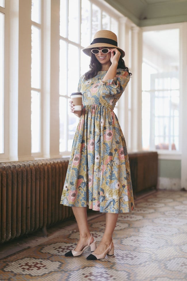 Yellow Floral Print Fit And Flare Midi Dress — Classy Dresses for Moms