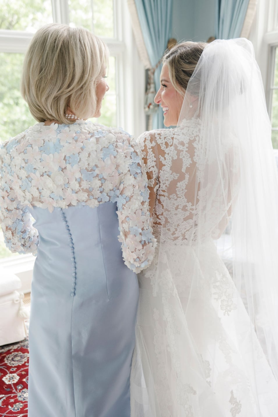 Light Blue Button-Back Dress With Floral Bolero — Classy Dresses for Moms