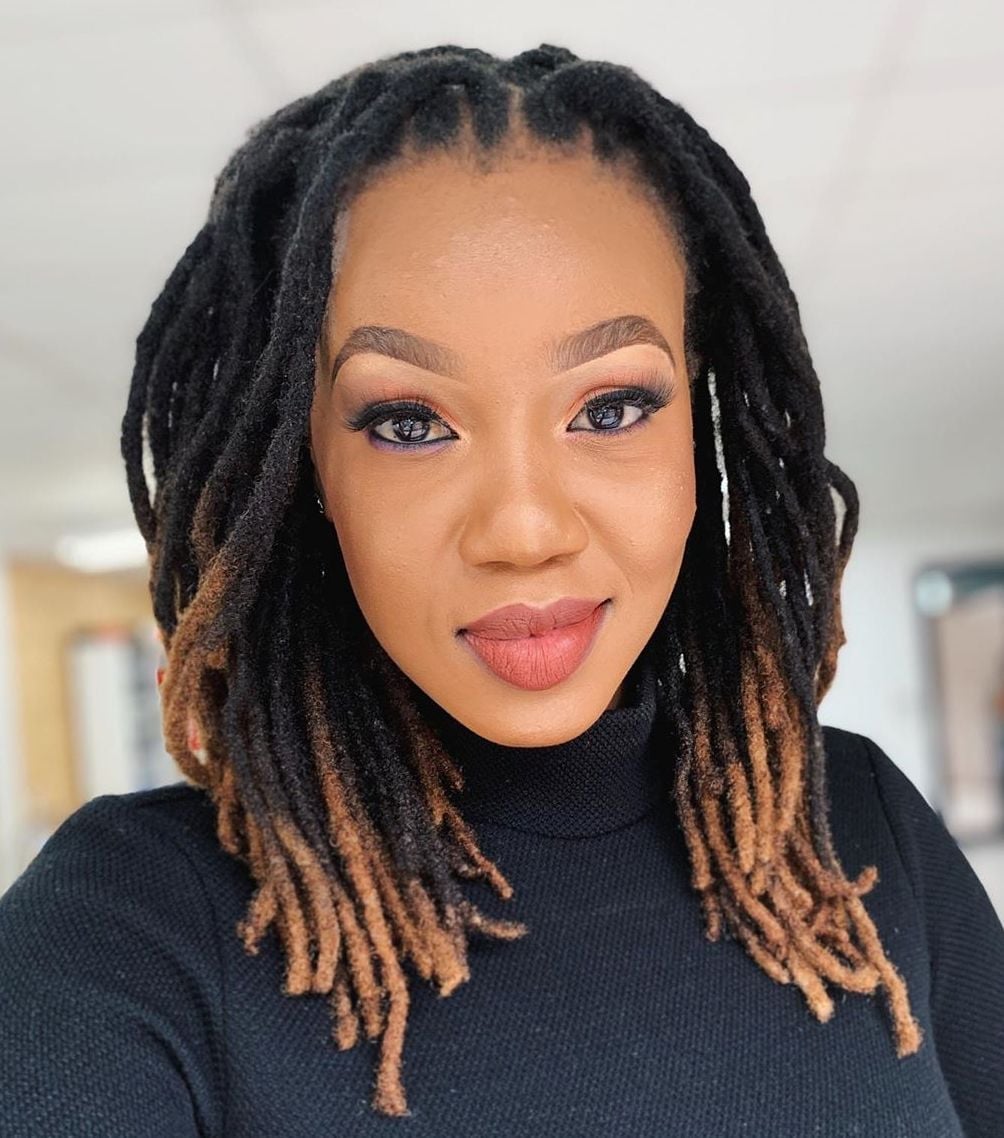 Chin Length Black Locs With Warm Brown Tips — Classy Dyed Locs