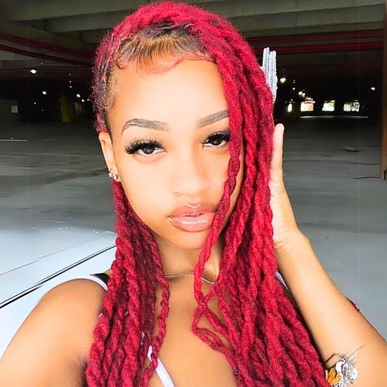 Mid-Back Wispy Bangs Vibrant Red Locs — Classy Dyed Locs