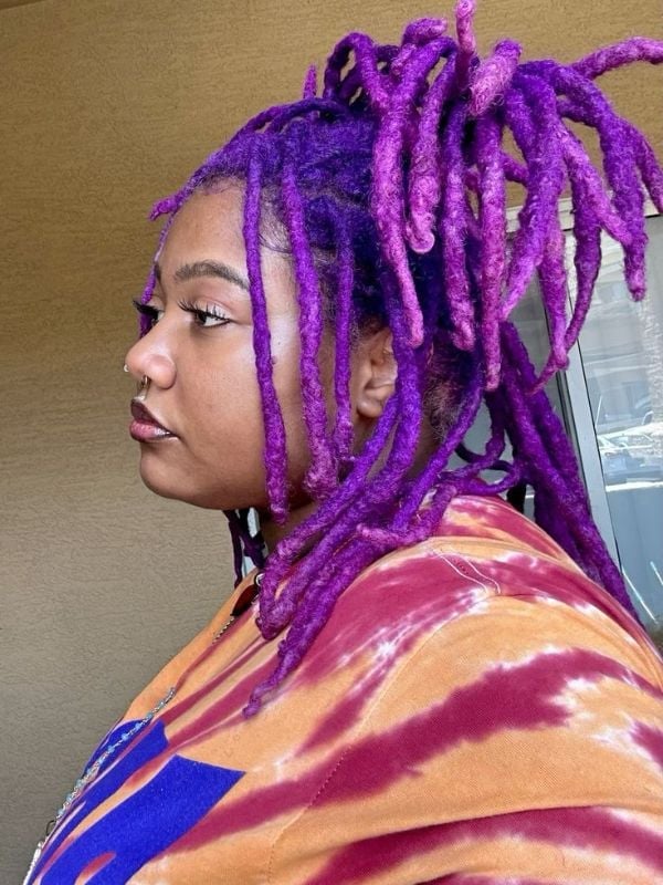 Mid-Back Vibrant Purple Thick Wavy Locs — Classy Dyed Locs