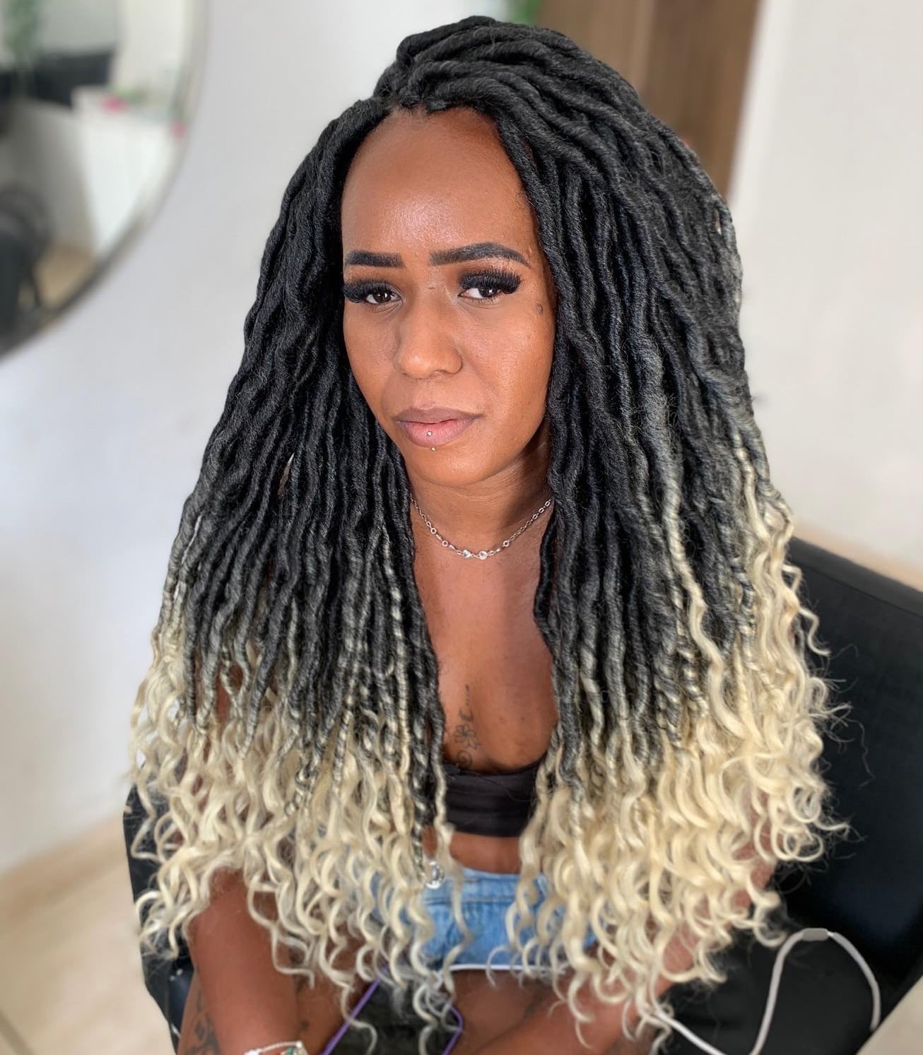 Mid-Back Black to Blonde Ombre Curly Locs — Classy Dyed Locs