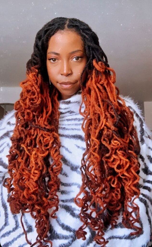 Long Black Base to Fiery Orange Ombre Locs — Classy Dyed Locs