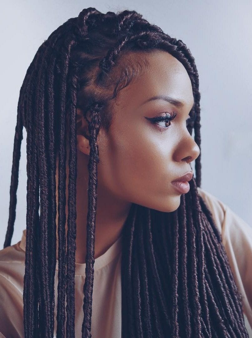 Glossy Mid-Back Dark Brown Locs, Wavy — Classy Dyed Locs