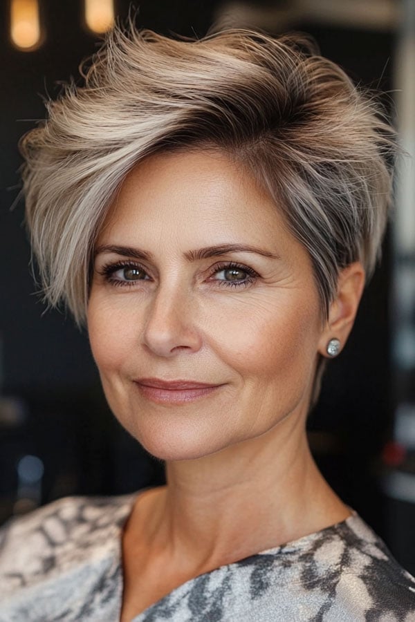 Ash Blonde Pixie With Layered Cut, Ear Ash Blonde Pixie With Layered Cut, Ear — Classy Edgy Haircuts