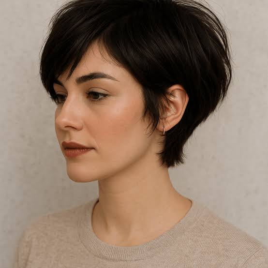 Dark Brown Classic Pixie With Smooth Styling Dark Brown Classic Pixie With Smooth Styling — Classy Edgy Haircuts