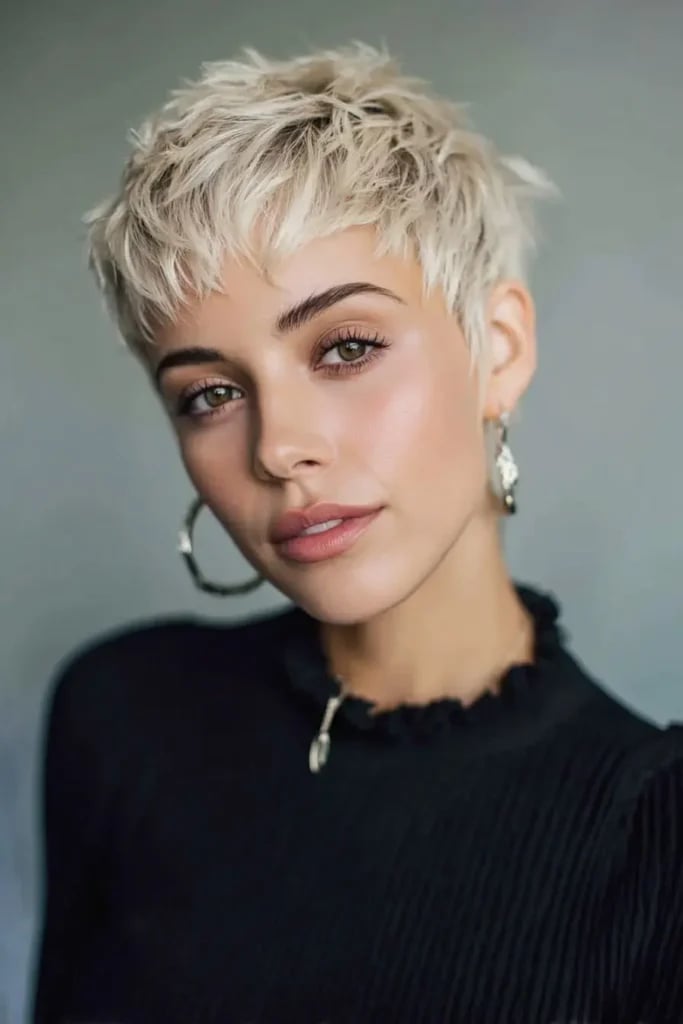 Choppy Ash Blonde Pixie With Textured Bangs Choppy Ash Blonde Pixie With Textured Bangs — Classy Edgy Pixie
