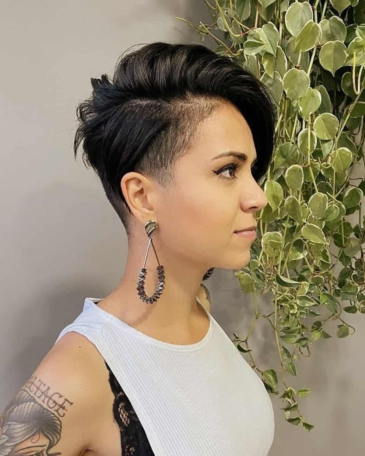Asymmetrical Black Undercut Pixie Asymmetrical Black Undercut Pixie — Classy Edgy Pixie